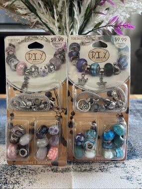 Women's Mix Bead Charm Bracelet Kit - Pink & Blue